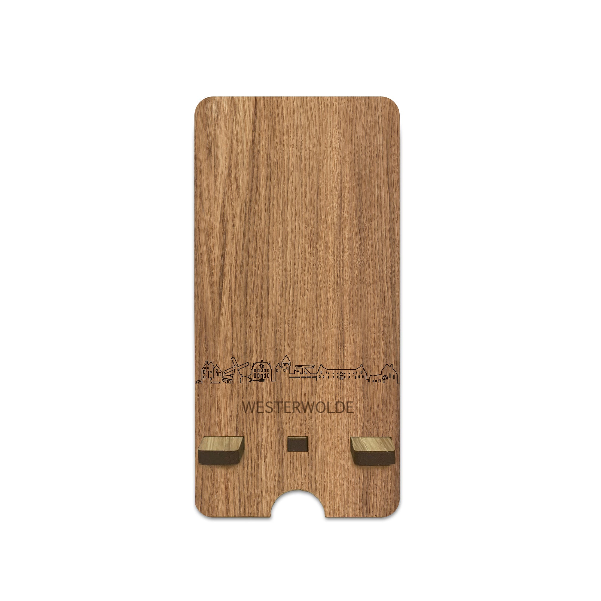 Skyline Telefoonhouder Westerwolde houten cadeau decoratie relatiegeschenk van WoodWideCities