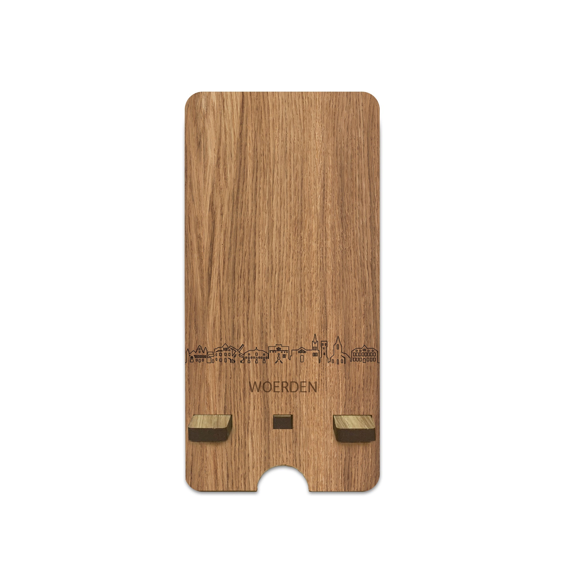Skyline Telefoonhouder Woerden houten cadeau decoratie relatiegeschenk van WoodWideCities