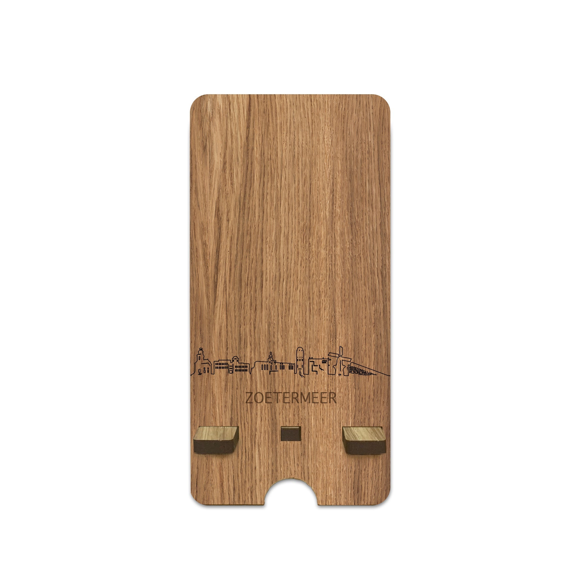 Skyline Telefoonhouder Zoetermeer houten cadeau decoratie relatiegeschenk van WoodWideCities
