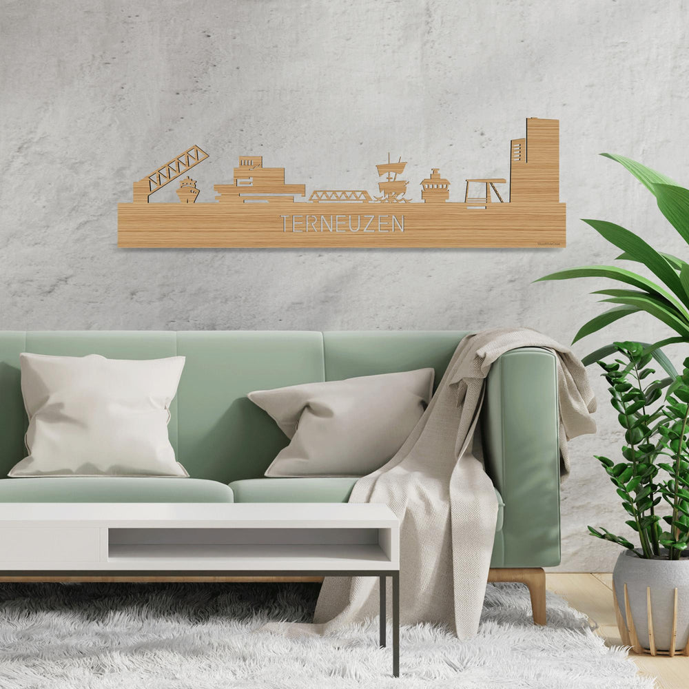 Skyline Terneuzen Bamboe houten cadeau decoratie relatiegeschenk van WoodWideCities