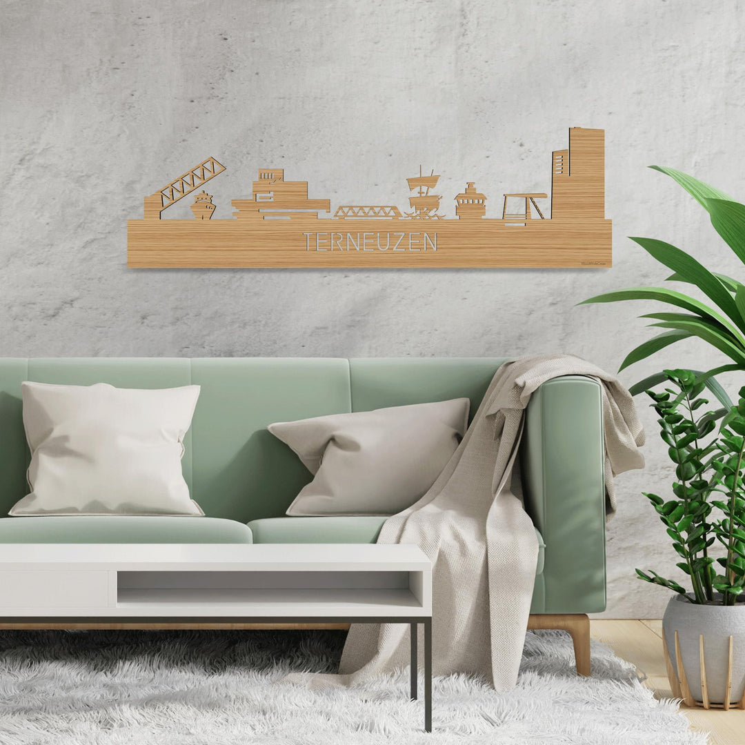 Skyline Terneuzen Bamboe houten cadeau decoratie relatiegeschenk van WoodWideCities
