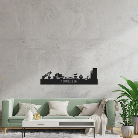 Skyline Terneuzen Black houten cadeau decoratie relatiegeschenk van WoodWideCities