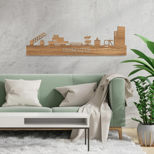 Skyline Terneuzen Eiken houten cadeau decoratie relatiegeschenk van WoodWideCities