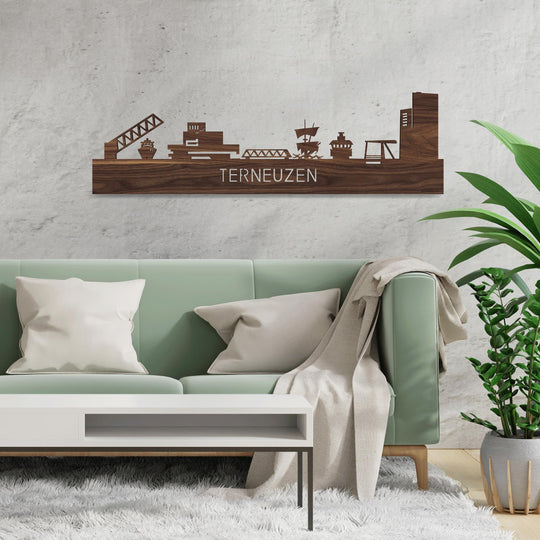 Skyline Terneuzen Noten houten cadeau decoratie relatiegeschenk van WoodWideCities