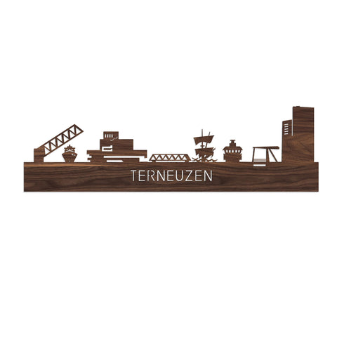 Skyline Terneuzen Noten houten cadeau decoratie relatiegeschenk van WoodWideCities