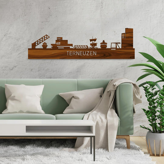 Skyline Terneuzen Palissander houten cadeau decoratie relatiegeschenk van WoodWideCities