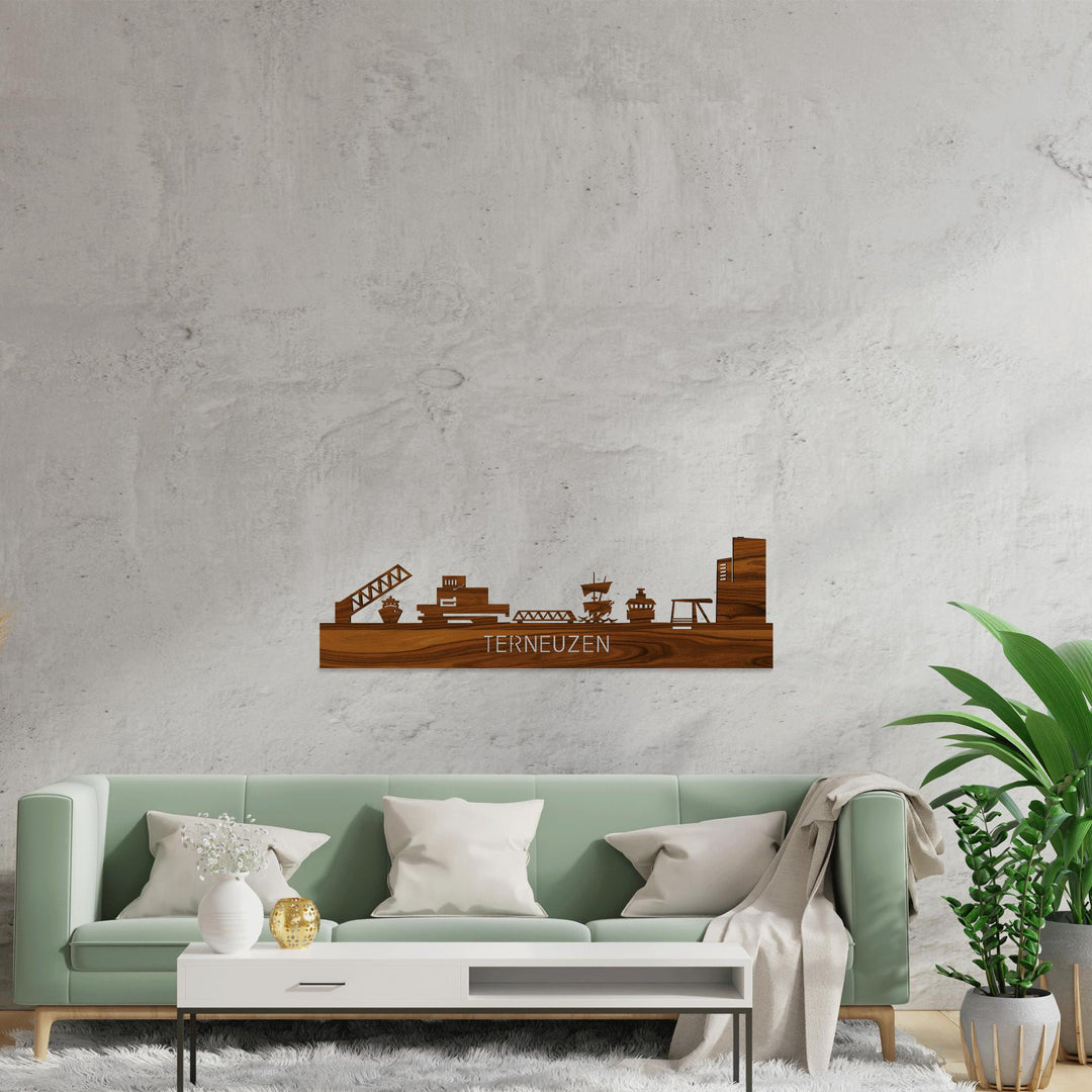 Skyline Terneuzen Palissander houten cadeau decoratie relatiegeschenk van WoodWideCities