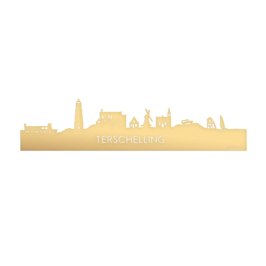 Skyline Terschelling Metallic Goud gerecycled kunststof cadeau decoratie relatiegeschenk van WoodWideCities