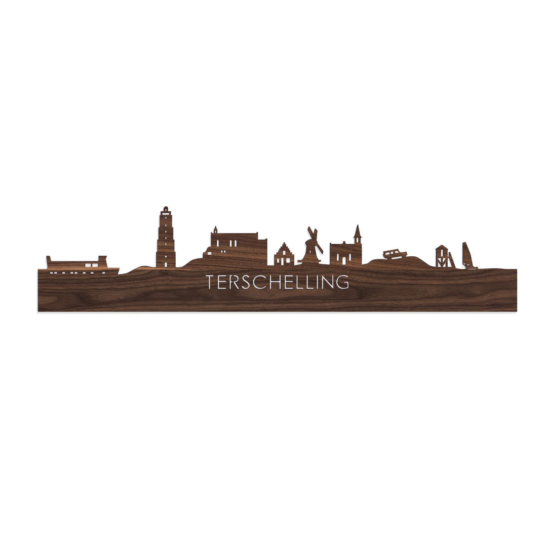 Skyline Terschelling Noten houten cadeau decoratie relatiegeschenk van WoodWideCities