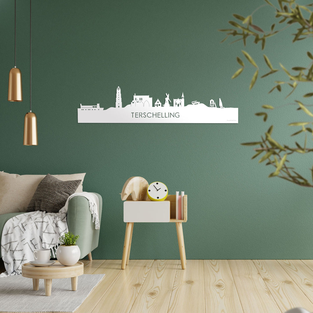 Skyline Terschelling Wit glanzend gerecycled kunststof cadeau decoratie relatiegeschenk van WoodWideCities