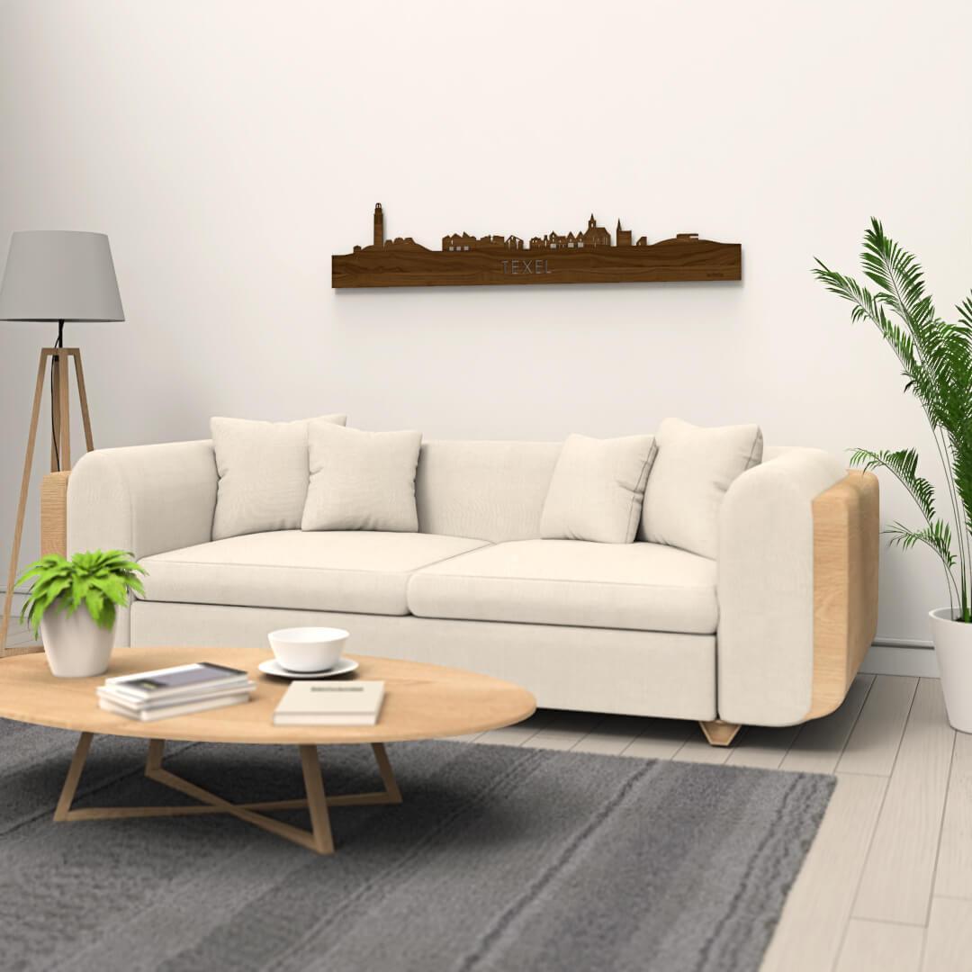 Skyline Texel Noten houten cadeau decoratie relatiegeschenk van WoodWideCities