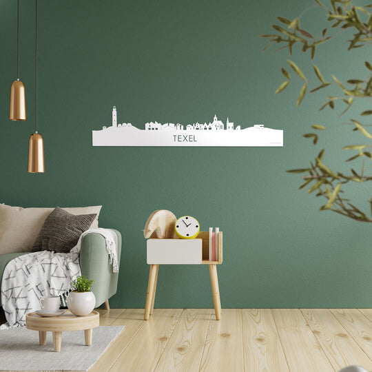 Skyline Texel Wit glanzend gerecycled kunststof cadeau decoratie relatiegeschenk van WoodWideCities