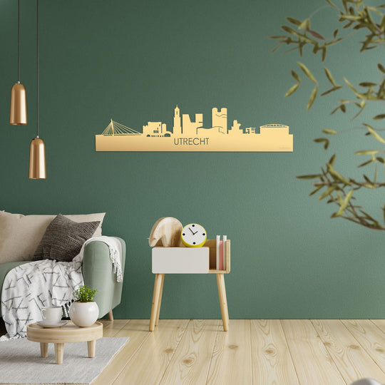 Skyline Utrecht Metallic Goud gerecycled kunststof cadeau decoratie relatiegeschenk van WoodWideCities