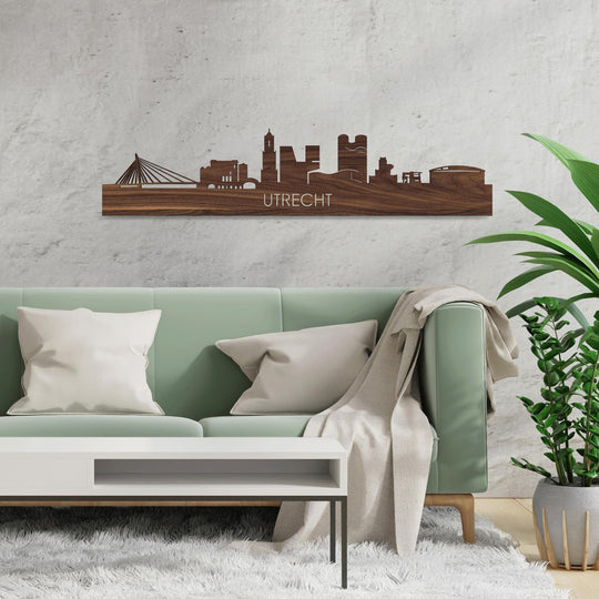 Skyline Utrecht Noten houten cadeau decoratie relatiegeschenk van WoodWideCities