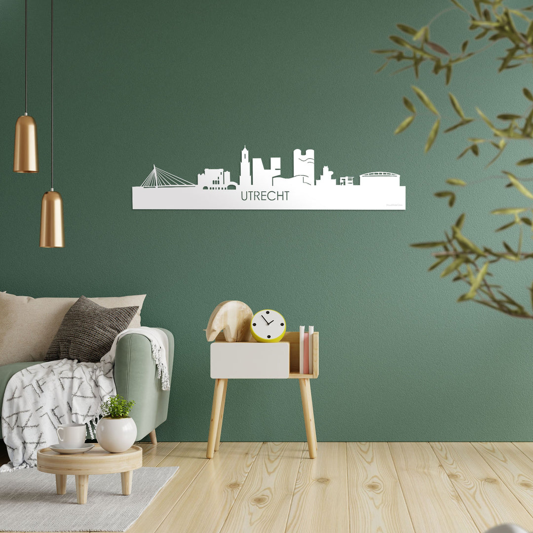 Skyline Utrecht Wit glanzend gerecycled kunststof cadeau decoratie relatiegeschenk van WoodWideCities