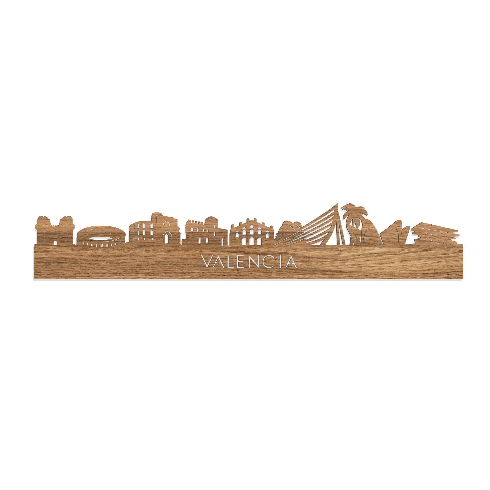Skyline Valencia Eiken 80 cm Zonder verlichting  houten cadeau decoratie relatiegeschenk van WoodWideCities