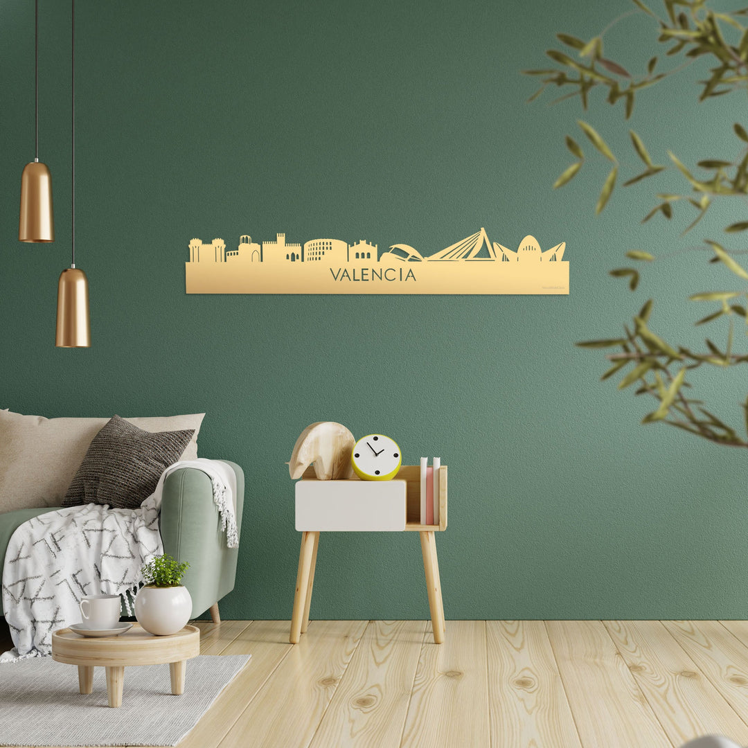 Skyline Valencia Metallic Goud gerecycled kunststof cadeau decoratie relatiegeschenk van WoodWideCities