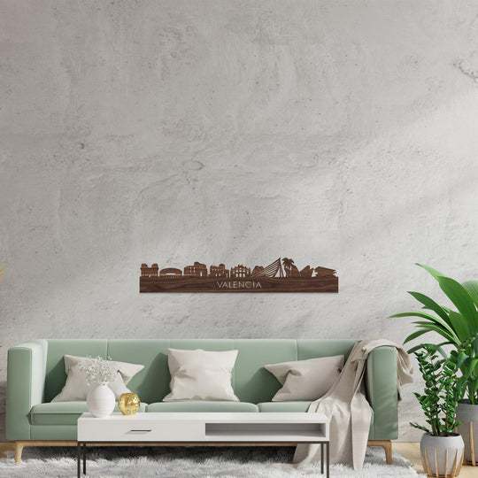 Skyline Valencia Noten houten cadeau decoratie relatiegeschenk van WoodWideCities
