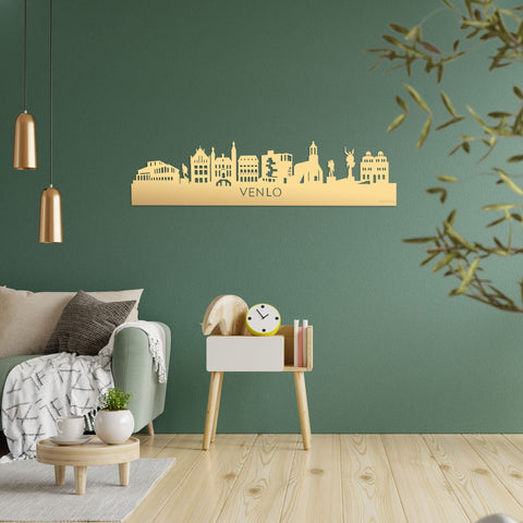 Skyline Venlo Metallic Goud gerecycled kunststof cadeau decoratie relatiegeschenk van WoodWideCities