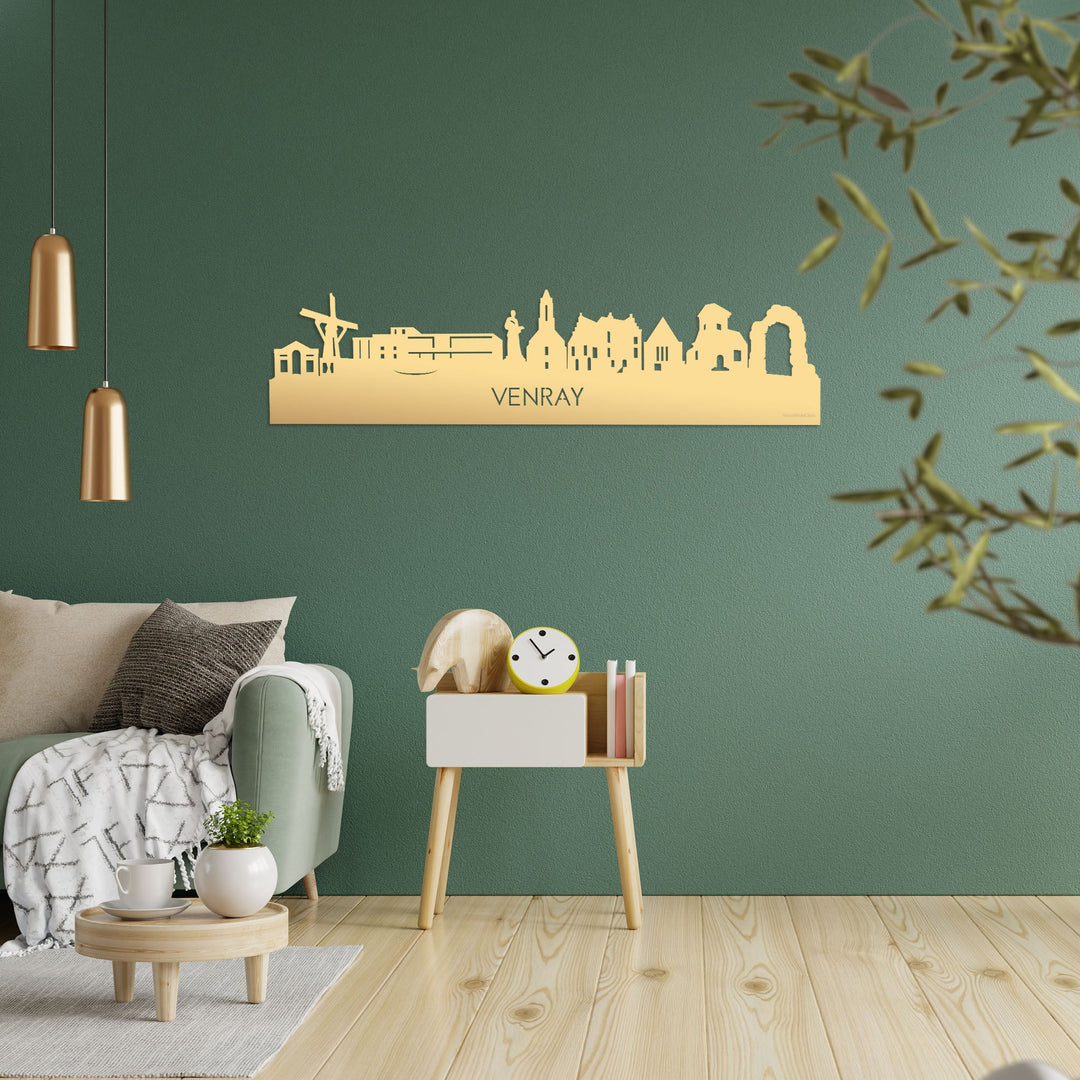 Skyline Venray Metallic Goud gerecycled kunststof cadeau decoratie relatiegeschenk van WoodWideCities
