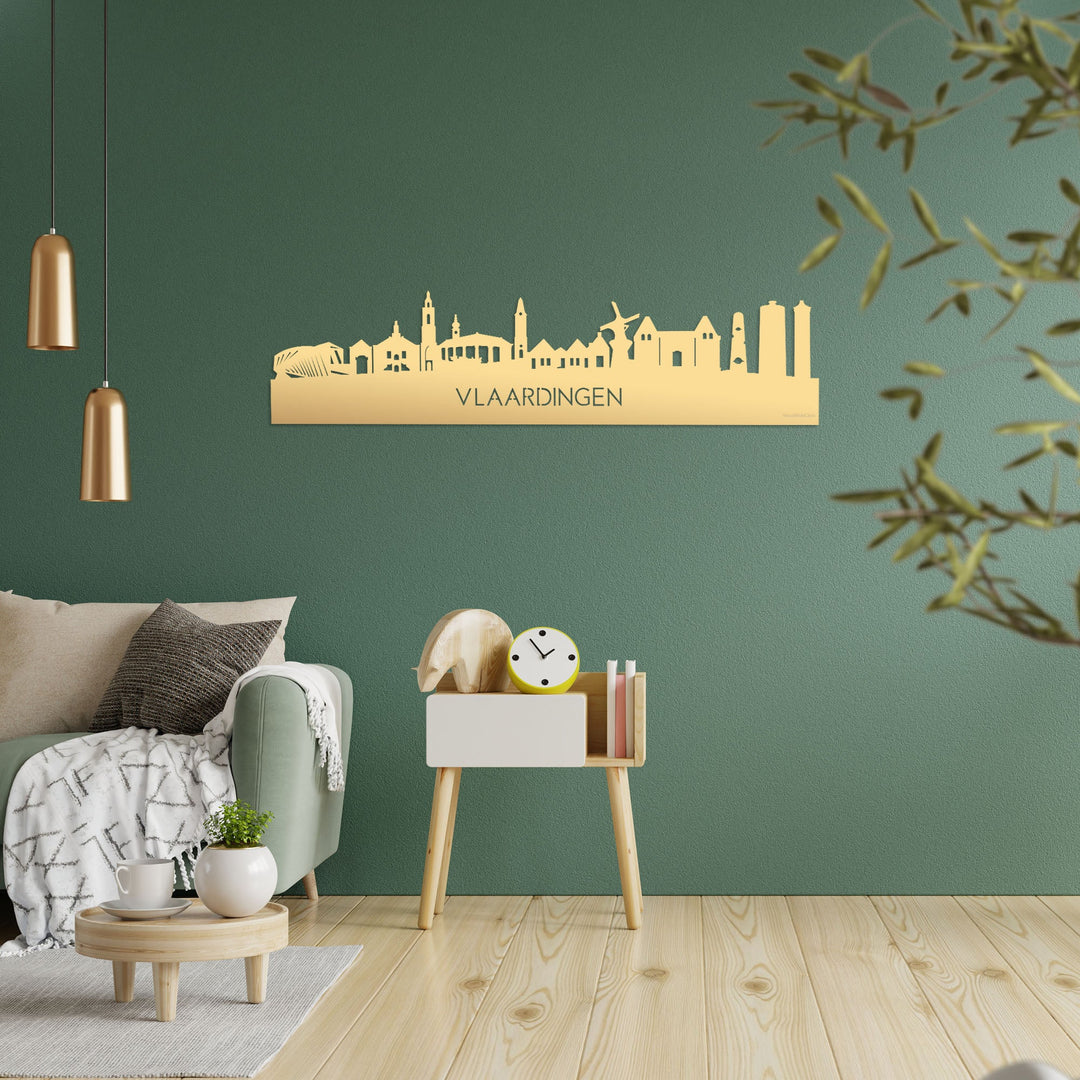 Skyline Vlaardingen Metallic Goud gerecycled kunststof cadeau decoratie relatiegeschenk van WoodWideCities