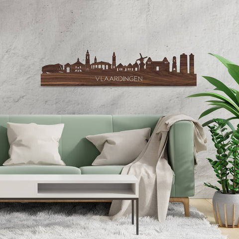 Skyline Vlaardingen Noten houten cadeau decoratie relatiegeschenk van WoodWideCities
