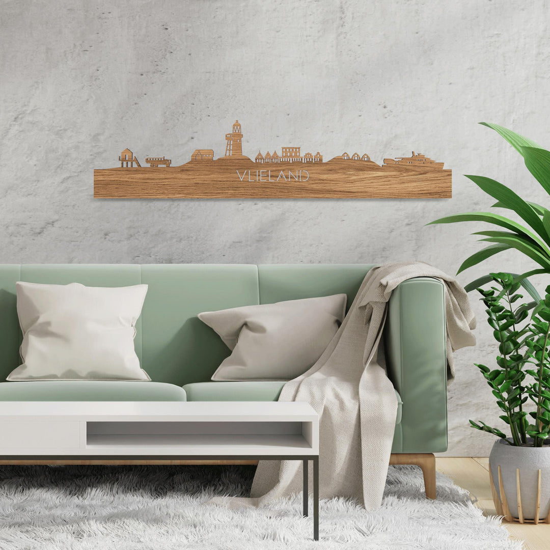 Skyline Vlieland Eiken houten cadeau decoratie relatiegeschenk van WoodWideCities