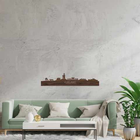 Skyline Vlieland Noten houten cadeau decoratie relatiegeschenk van WoodWideCities