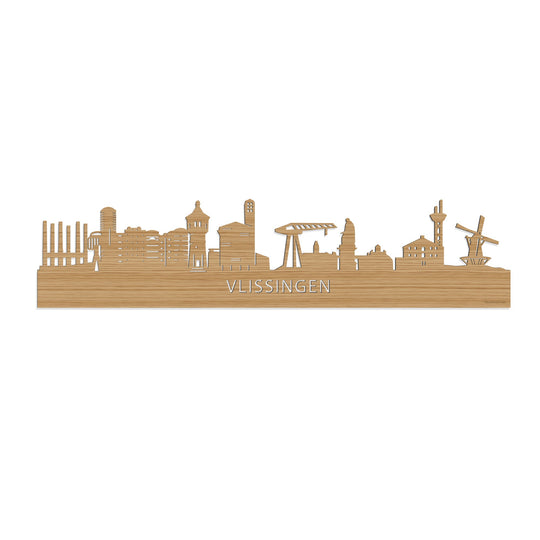 Skyline Vlissingen Bamboe houten cadeau decoratie relatiegeschenk van WoodWideCities
