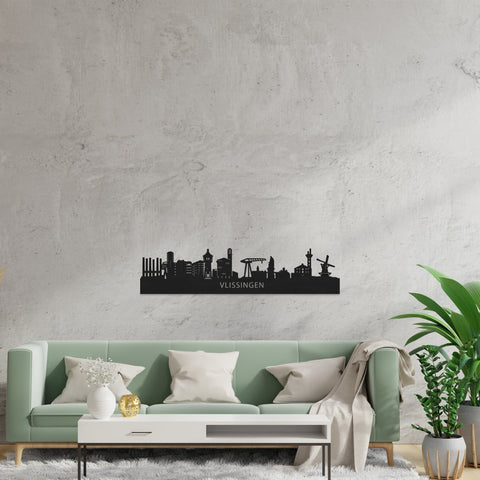 Skyline Vlissingen Zwart houten cadeau decoratie relatiegeschenk van WoodWideCities