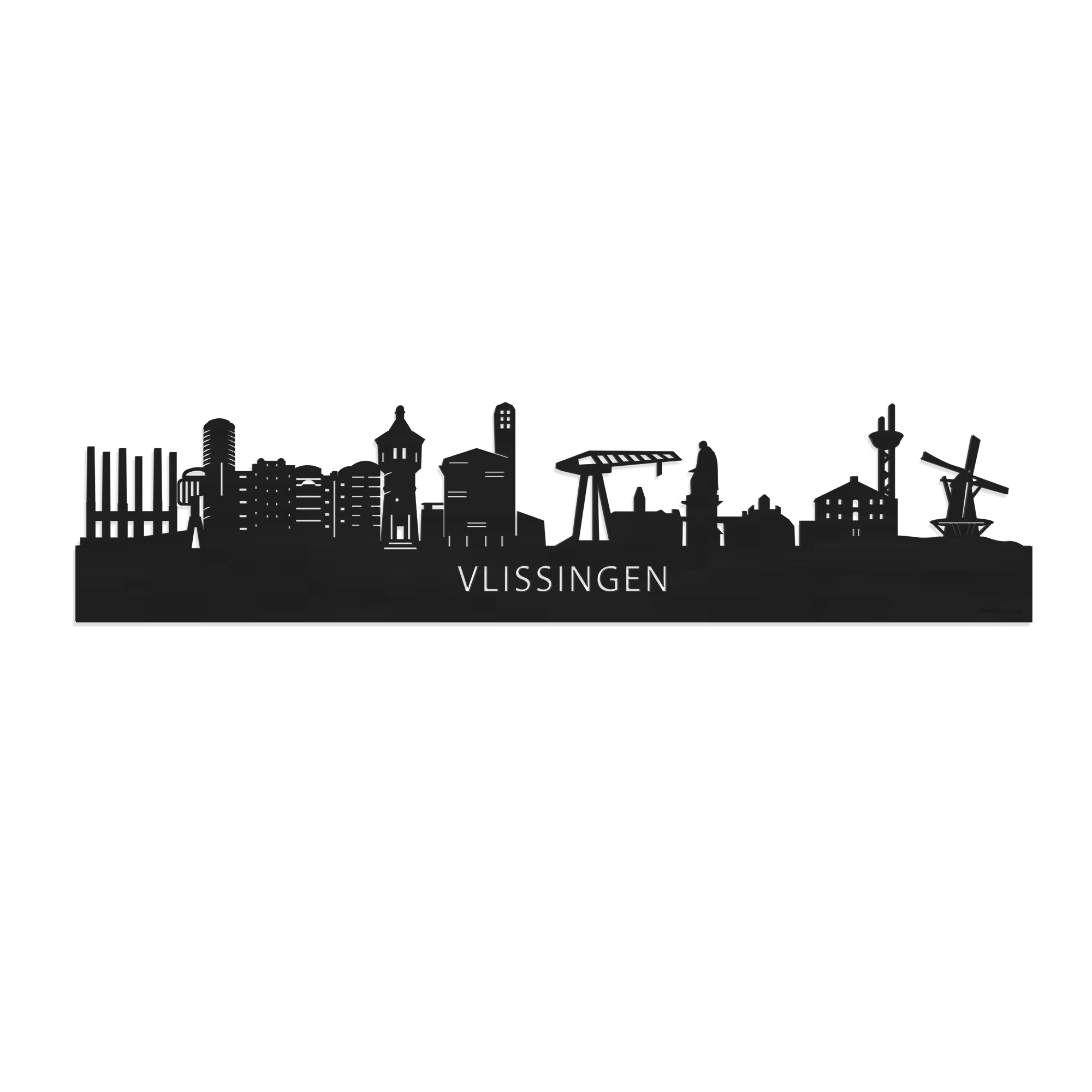 Skyline Vlissingen Zwart houten cadeau decoratie relatiegeschenk van WoodWideCities