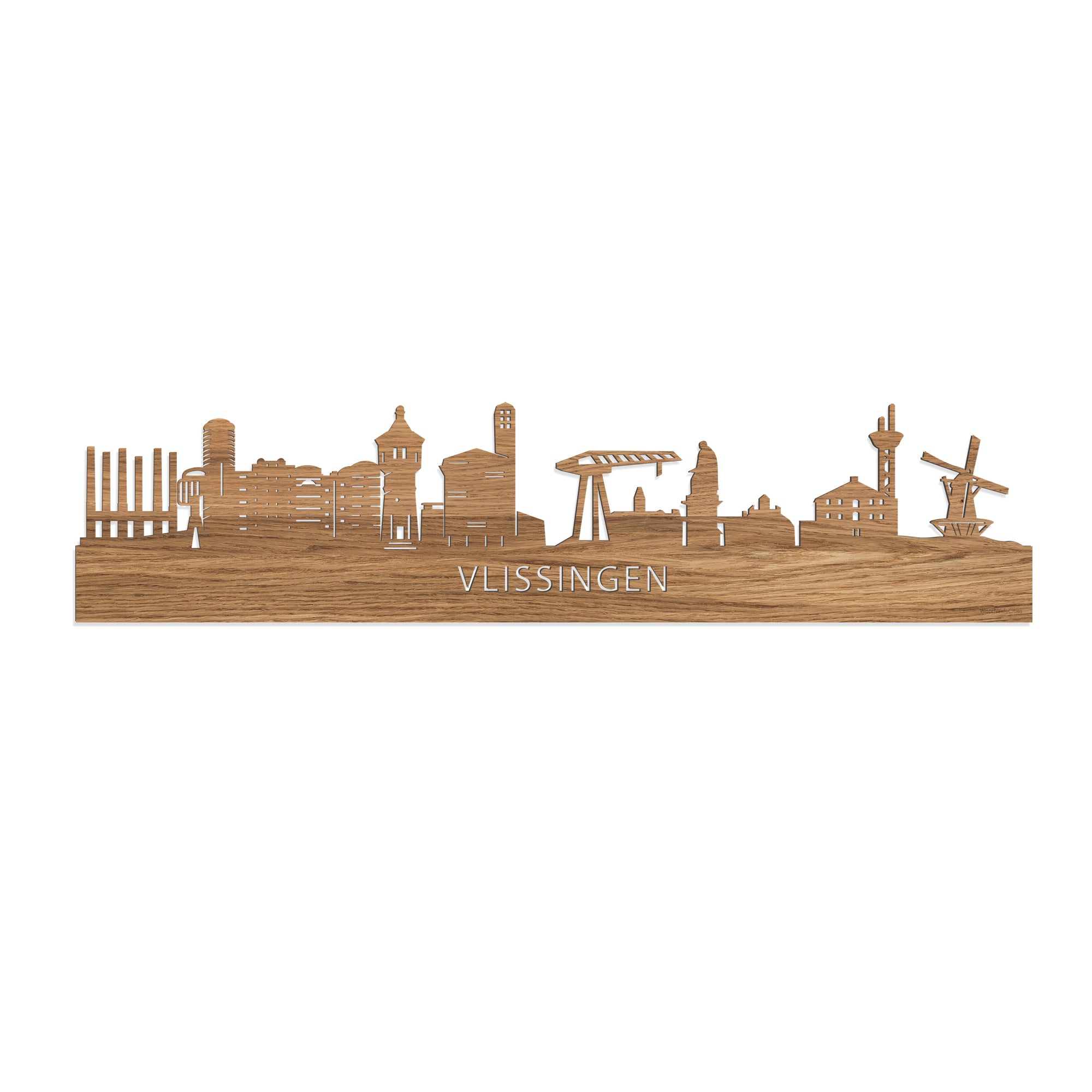 Skyline Vlissingen Eiken houten cadeau decoratie relatiegeschenk van WoodWideCities