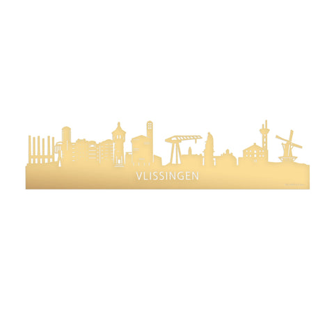 Skyline Vlissingen Metallic Goud gerecycled kunststof cadeau decoratie relatiegeschenk van WoodWideCities
