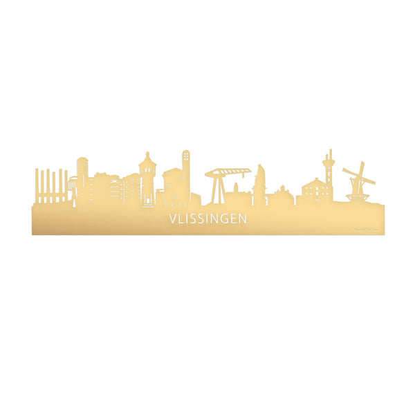 Skyline Vlissingen Metallic Goud gerecycled kunststof cadeau decoratie relatiegeschenk van WoodWideCities
