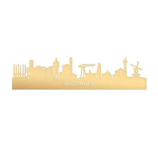 Skyline Vlissingen Metallic Goud gerecycled kunststof cadeau decoratie relatiegeschenk van WoodWideCities