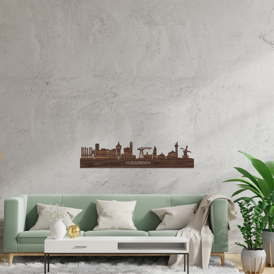 Skyline Vlissingen Noten houten cadeau decoratie relatiegeschenk van WoodWideCities