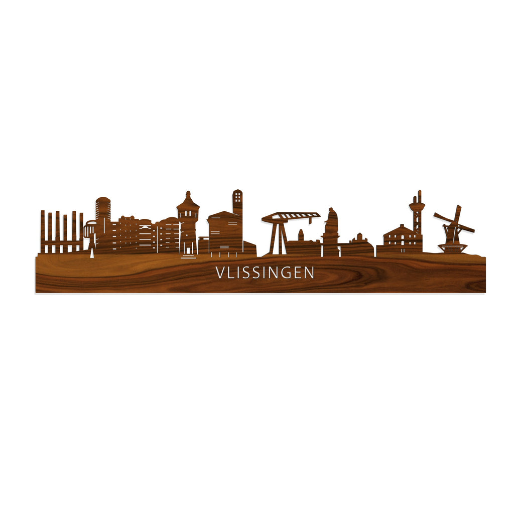 Skyline Vlissingen Palissander houten cadeau decoratie relatiegeschenk van WoodWideCities
