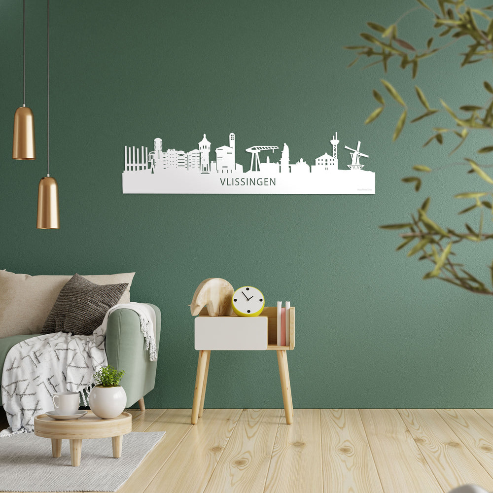 Skyline Vlissingen Wit glanzend gerecycled kunststof cadeau decoratie relatiegeschenk van WoodWideCities