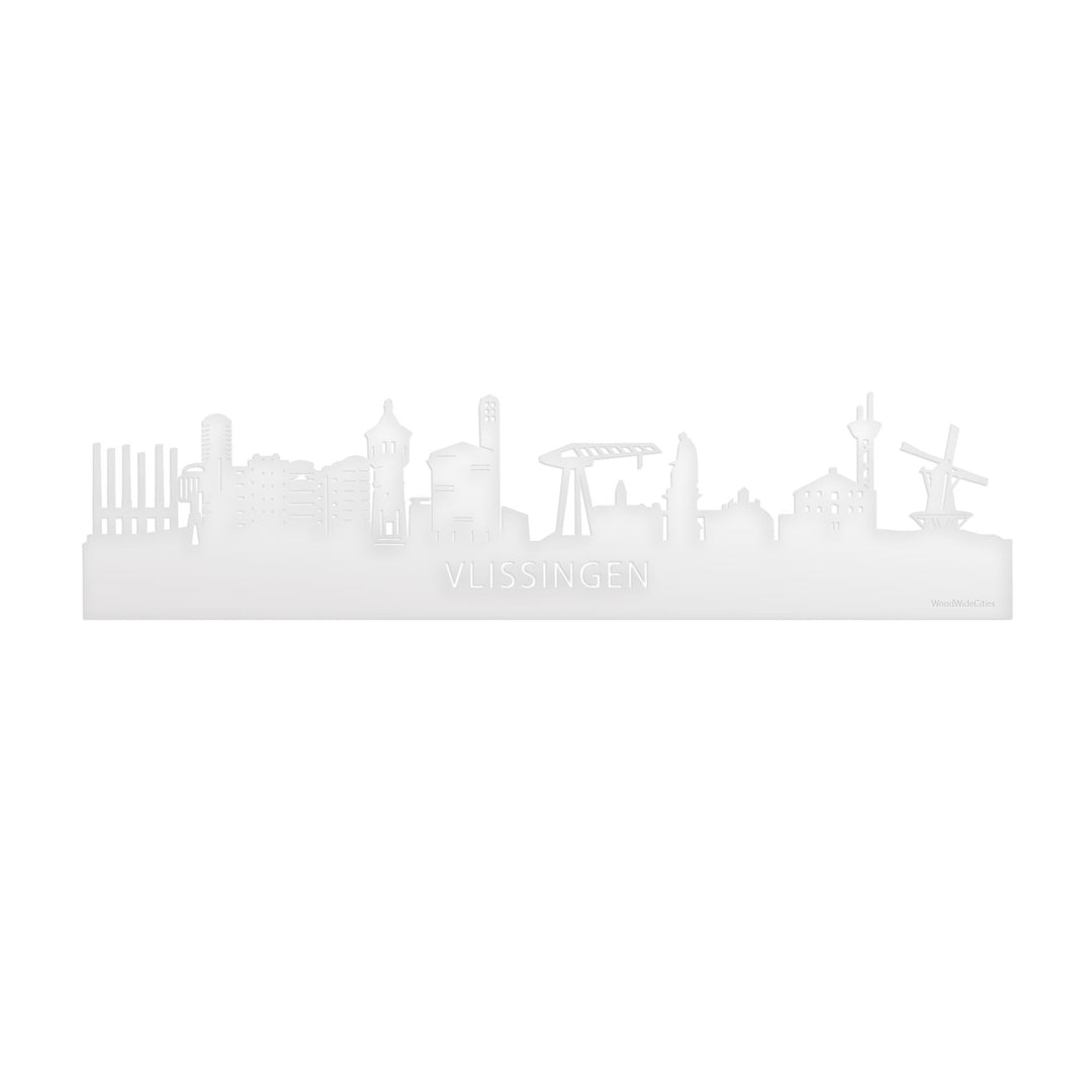 Skyline Vlissingen Wit glanzend gerecycled kunststof cadeau decoratie relatiegeschenk van WoodWideCities