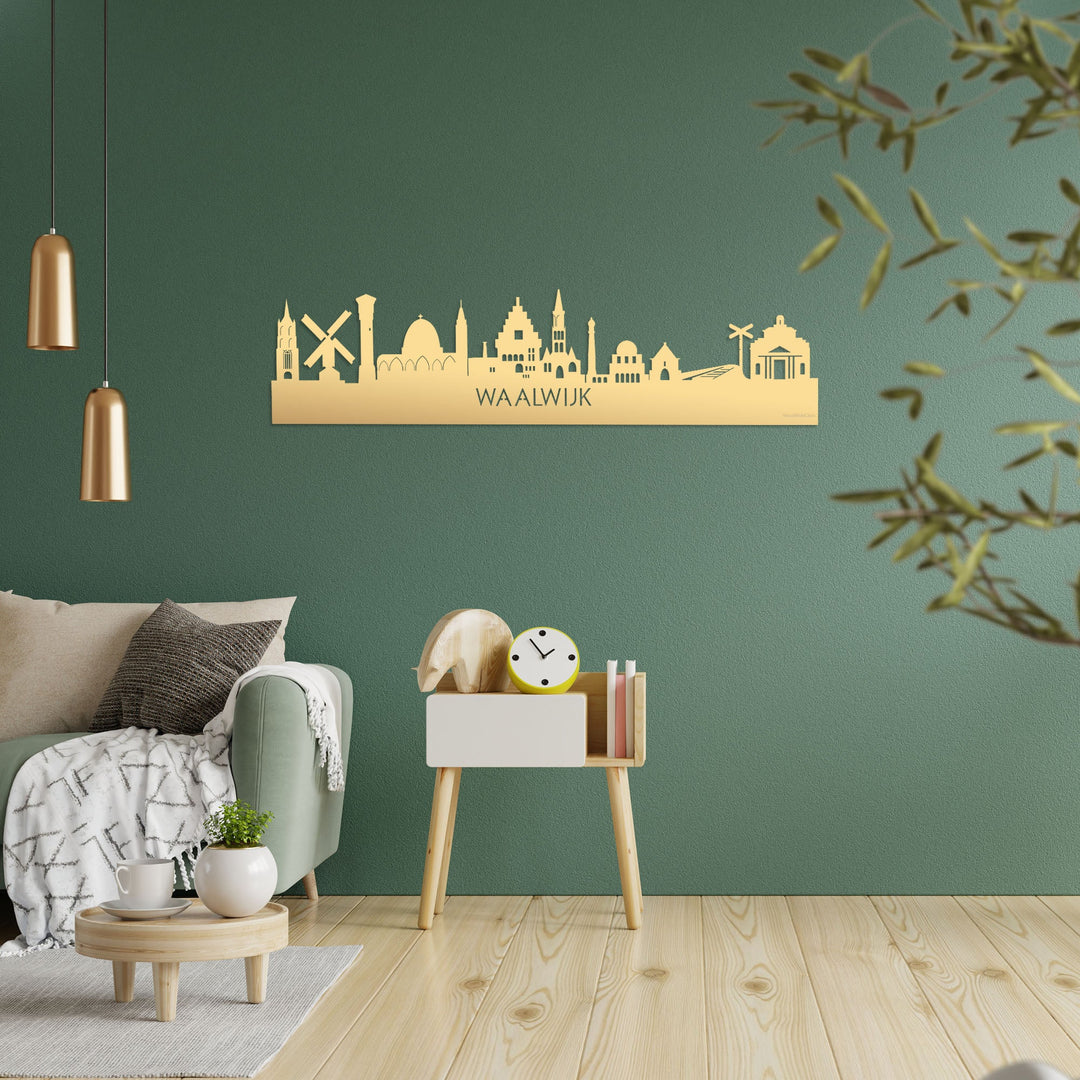 Skyline Waalwijk Metallic Goud gerecycled kunststof cadeau decoratie relatiegeschenk van WoodWideCities