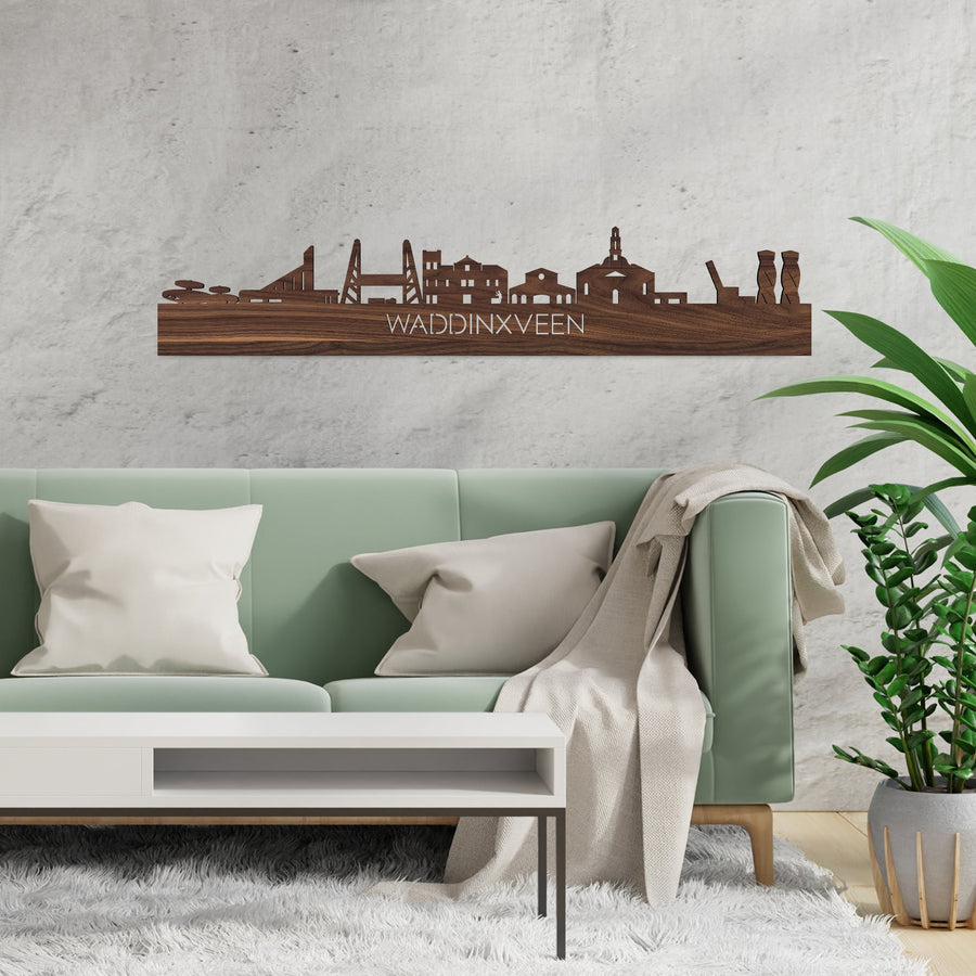 Skyline Waddinxveen Noten houten cadeau decoratie relatiegeschenk van WoodWideCities