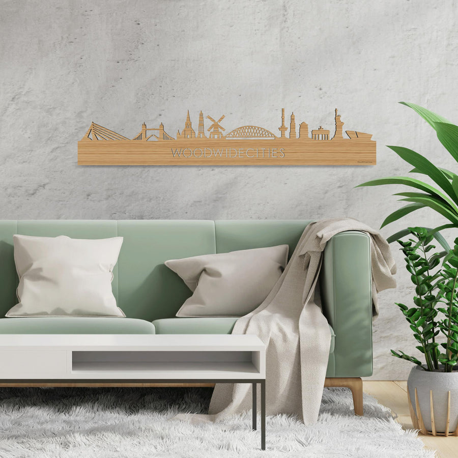 Skyline WoodWideCities Bamboe houten cadeau decoratie relatiegeschenk van WoodWideCities