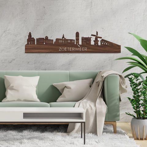 Skyline Zoetermeer Noten houten cadeau decoratie relatiegeschenk van WoodWideCities