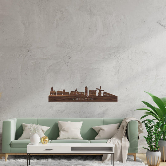 Skyline Zoetermeer Noten houten cadeau decoratie relatiegeschenk van WoodWideCities