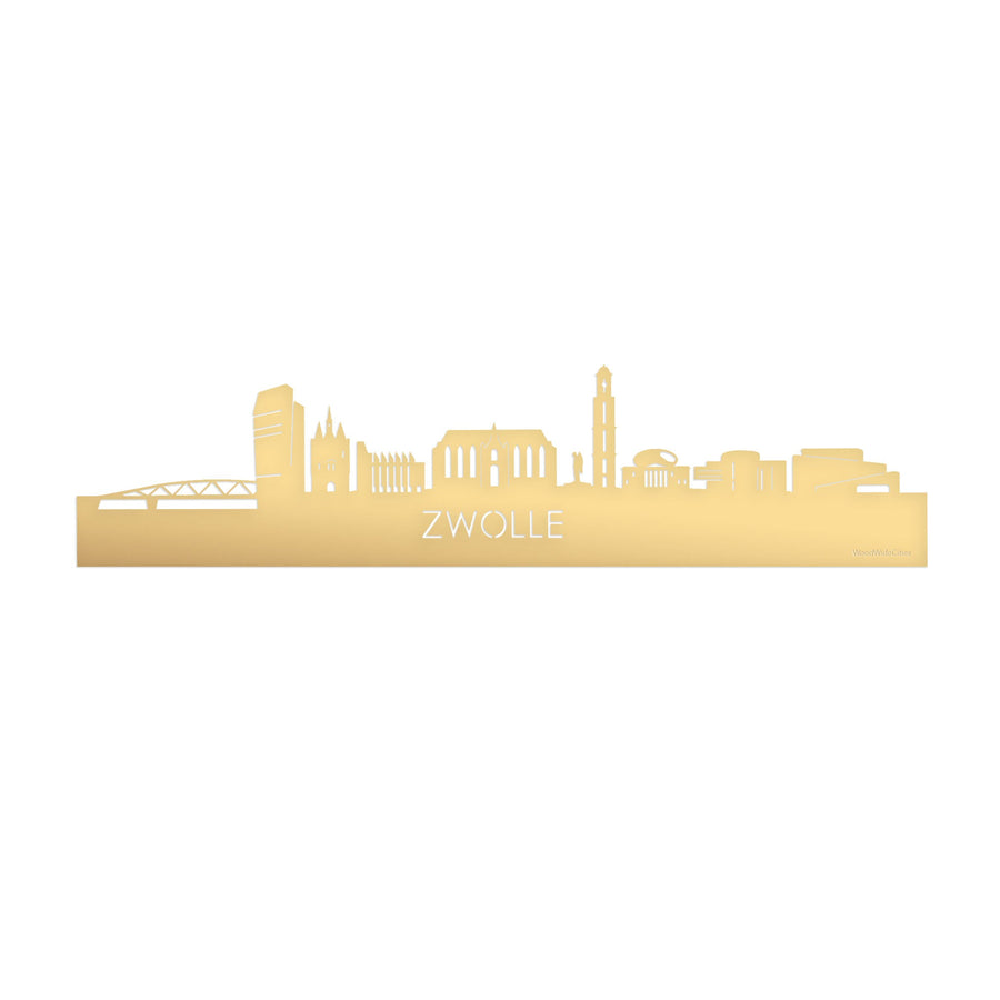 Skyline Zwolle Metallic Goud gerecycled kunststof cadeau decoratie relatiegeschenk van WoodWideCities