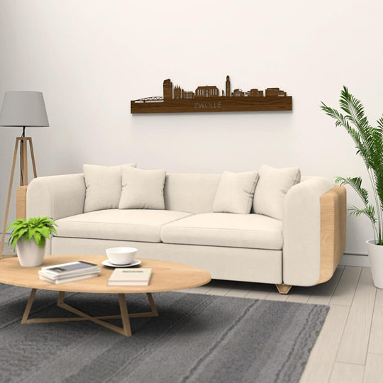 Skyline Zwolle Noten houten cadeau decoratie relatiegeschenk van WoodWideCities