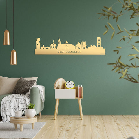 Skyline 's-Hertogenbosch Metallic Goud gerecycled kunststof cadeau decoratie relatiegeschenk van WoodWideCities