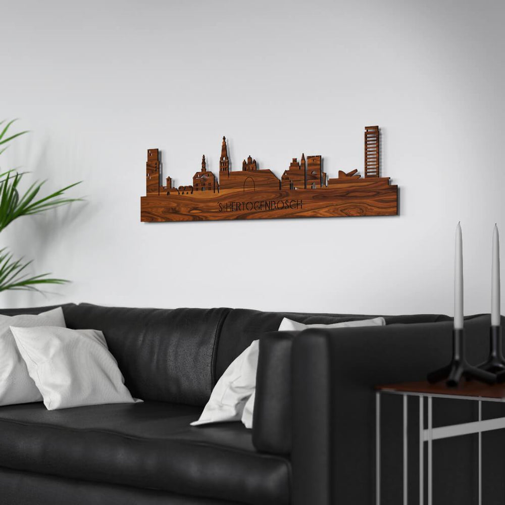 Skyline Den Bosch Palissander houten cadeau decoratie relatiegeschenk van WoodWideCities