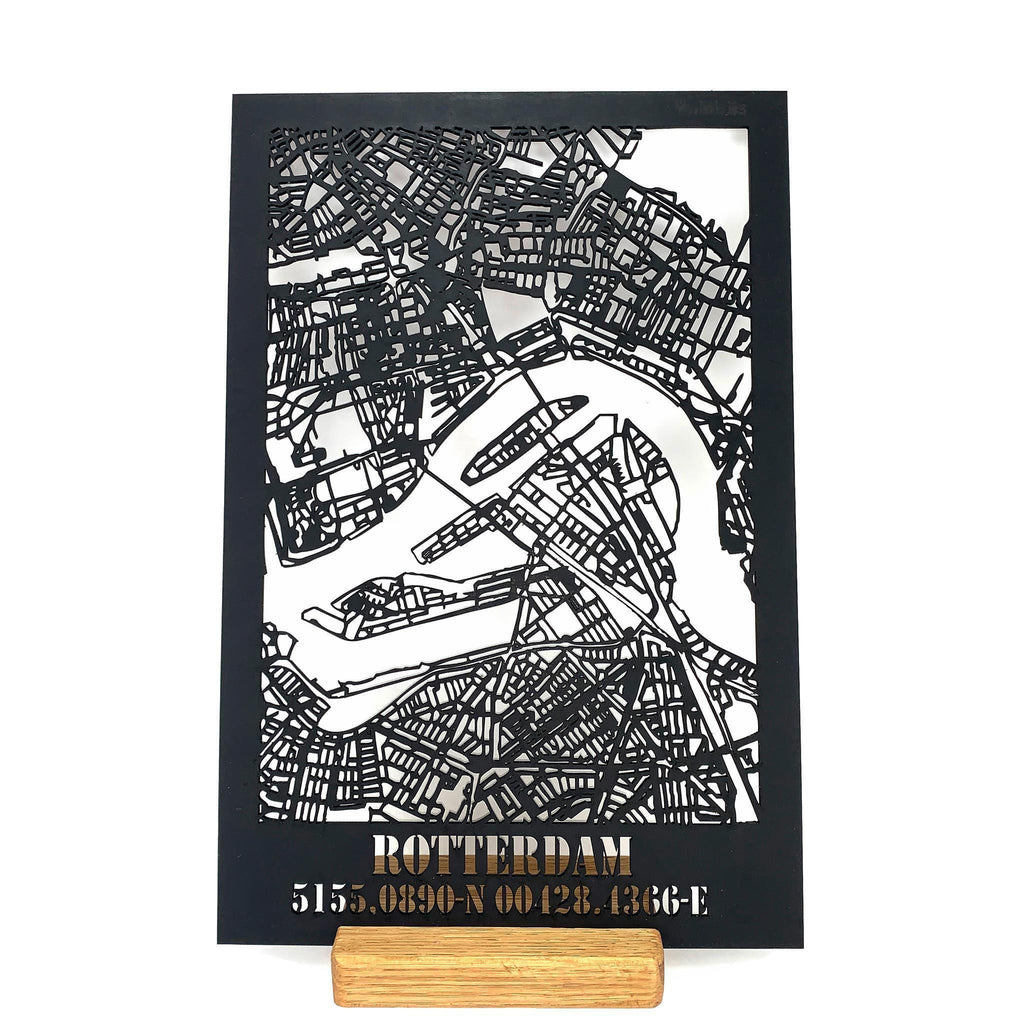 Standing Citymap Rotterdam 25x35 cm Zwart MDF houten cadeau decoratie relatiegeschenk van WoodWideCities
