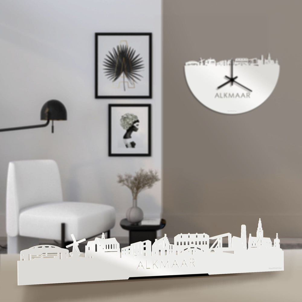 Standing Skyline Alkmaar Wit glanzend gerecycled kunststof cadeau decoratie relatiegeschenk van WoodWideCities